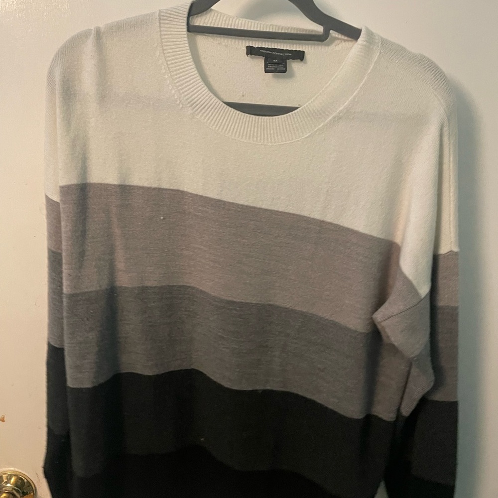 Men's Striped Sweater - Black, Gray, White